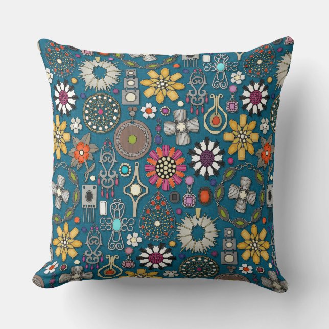 Boho Jewel Treasures Pauw blauw Kussen (Voorkant)