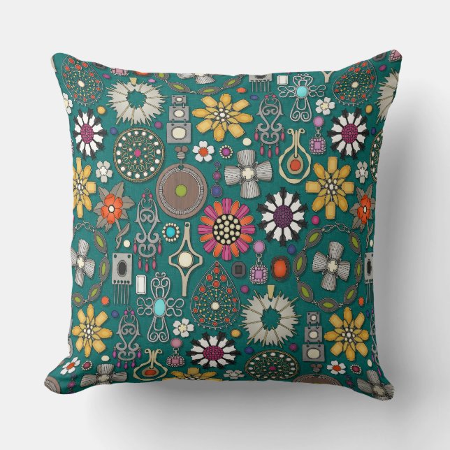 Boho Jewel Treasures Viridian Green Kussen (Voorkant)