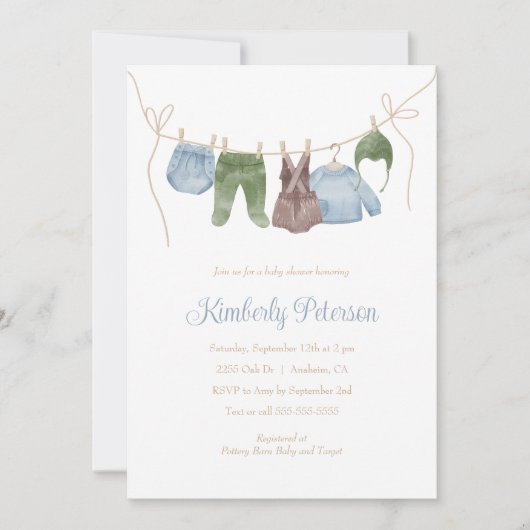 Boho Jongen Kleding Lijn Baby shower Kaart (Voorkant)