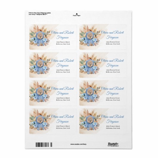 Boho jongen teddy pampa's baby etiket (Full Sheet)