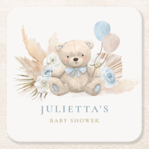 Boho Jongen Teddybeer Baby Shower Feestdecoraties Kartonnen Onderzetters