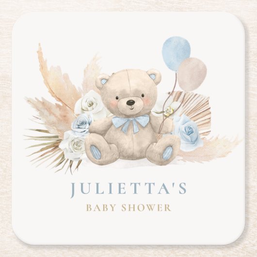 Boho Jongen Teddybeer Baby Shower Feestdecoraties Kartonnen Onderzetters (Voorkant)