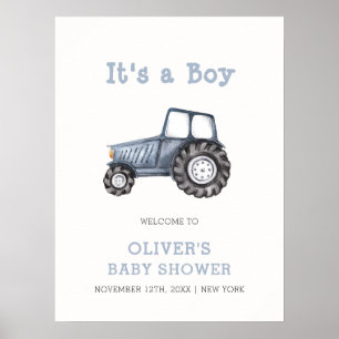 Boho Jongen Waterverf Tractor Baby Shower Welkom Poster