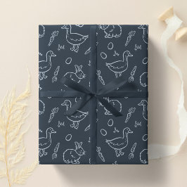 Boho Jongens Pasen Cute Bunny Konijn Gans Donkerbl Cadeaupapier