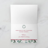 Boho Joy Greenery Wreath Red Berries Familienaam Feestdagen Kaart (Binnen)