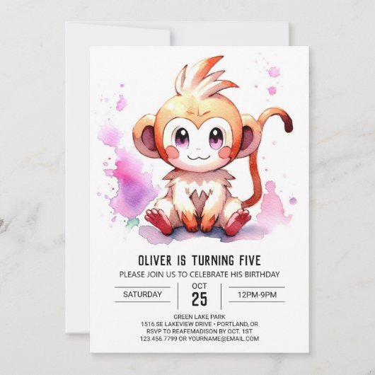 Boho Joyful Monkey Verjaardag Kaart (Voorkant)