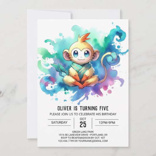 Boho Joyful Monkey Verjaardag Kaart (Voorkant)