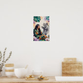 Boho Jungle Dreamscape White Tiger & Woman Poster (Keuken)