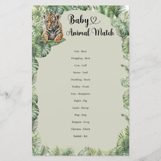 Boho Jungle Safari Dieren Baby Dieren Match spel (Achterkant)