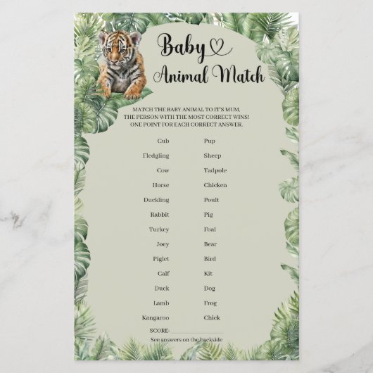 Boho Jungle Safari Dieren Baby Dieren Match spel (Voorkant)