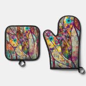 Boho Kaleidoscope - Natuur Geïnspireerde Bloemenku Ovenwant & Pannenlap Set (Voorkant)