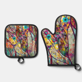 Boho Kaleidoscope - Natuur Geïnspireerde Bloemenku Ovenwant & Pannenlap Set