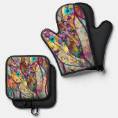 Boho Kaleidoscope - Natuur Geïnspireerde Bloemenku Ovenwant & Pannenlap Set (Voorkant / Achterkant)