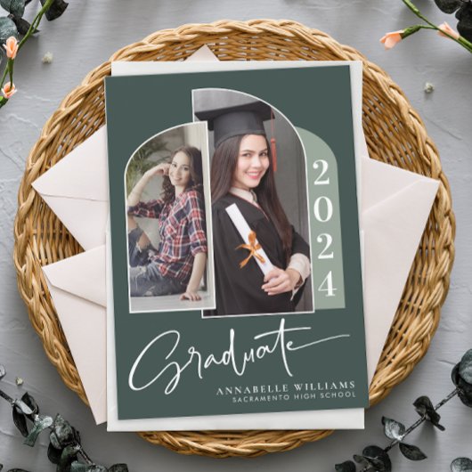 Boho kalligrafie boog twee foto Afstuderen Kaart