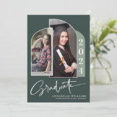 Boho kalligrafie boog twee foto Afstuderen Kaart (Staand voorkant)