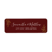 Boho kalligrafie script bordeauxrode trouwlabel etiket (Voorkant)