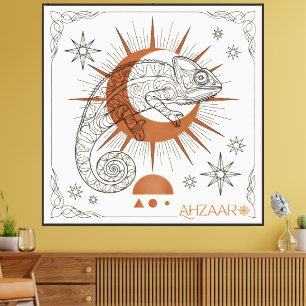 Boho Kameleon Zon en Sterren Reptiel Kunst Canvas Afdruk