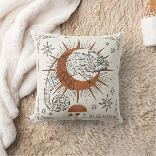 Boho Kameleon Zon en Sterren Reptiel Kunst Kussen