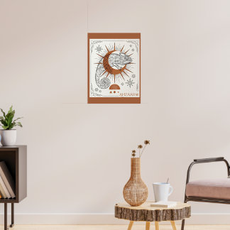 Boho Kameleon Zon en Sterren Reptiel Kunst Poster