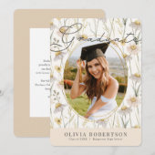 Boho kamille foto Afstuderen aankondiging (Voorkant / Achterkant)