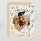 Boho kamille Waterverf Bloemen Foto Afstuderen Kaart (Voorkant / Achterkant)