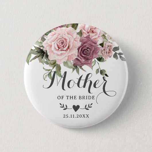 Boho Kaneel Roos Blush Roze Bloemen Bruidsfeest Ronde Button 5,7 Cm (Voorkant)