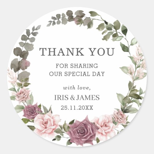 Boho kaneel Roos Blush Roze Bloemen bruiloft gunst Ronde Sticker (Voorkant)