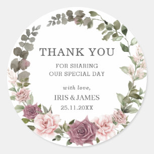 Boho kaneel Roos Blush Roze Bloemen bruiloft gunst Ronde Sticker