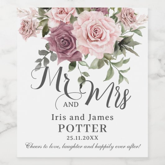 Boho kaneel Roos Blush Roze Bloemen Bruiloft Wijn Etiket (Enkel label)