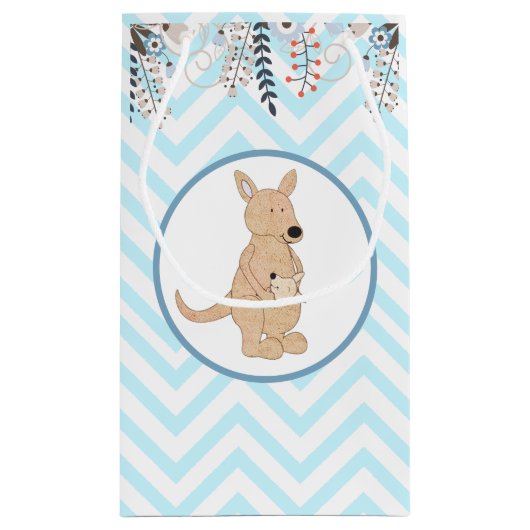 Boho Kangaroo Blue Chevron Floral Gift Bag Klein Cadeauzakje (Achterkant)