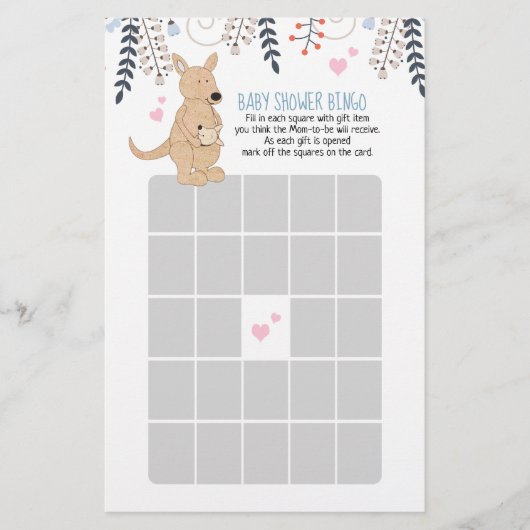 Boho Kangaroo Boy Baby shower Bingo Game (Voorkant)