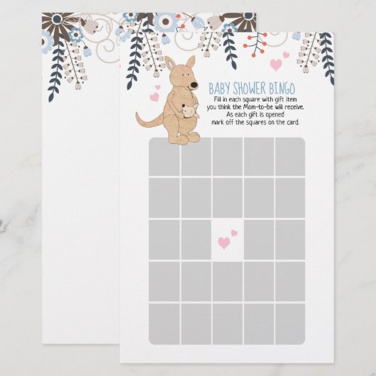 Boho Kangaroo Boy Baby shower Bingo Game (Voorkant / Achterkant)