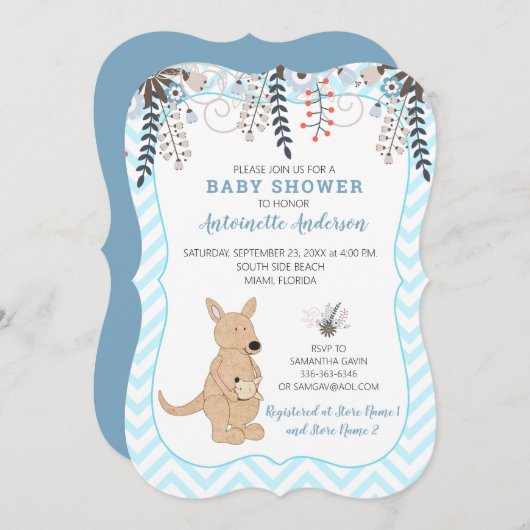 Boho Kangaroo Waterverf Floral Boy Baby shower Kaart (Voorkant / Achterkant)