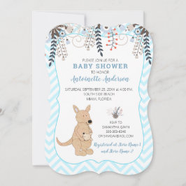 Boho Kangaroo Waterverf Floral Boy Baby shower Kaart