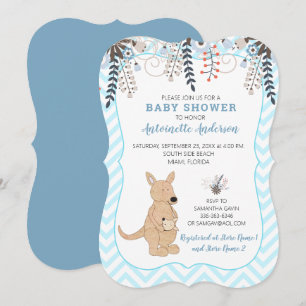 Boho Kangaroo Waterverf Floral Boy Baby shower Kaart