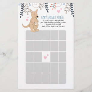 Boho Kangoeroe Jongen Baby Shower Bingo Spel