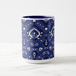 Boho-kanjenblauw-witte-ikattribale patronen mok