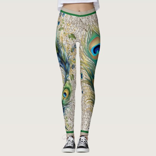 Boho  kant en pauwenveren leggings (Voorkant)