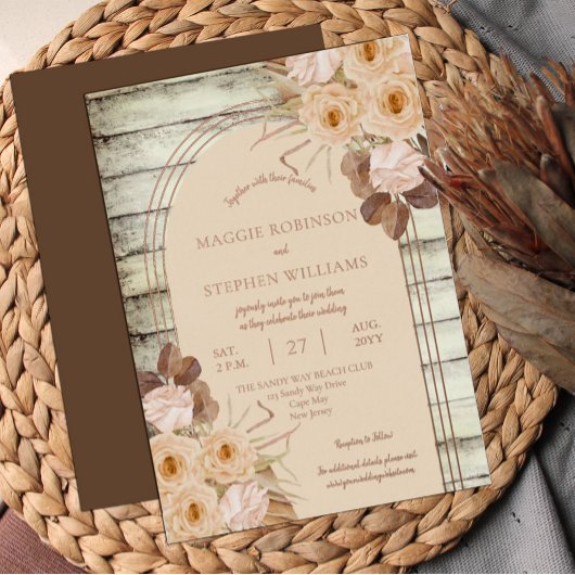 Boho Karamelrozen | Gedroogde Grassen Bruiloft Folie Uitnodiging