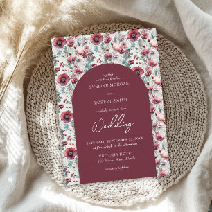 Boho kastanjebruin en roze wilde bloemen gebogen kaart