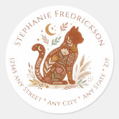 Boho Kat Adreslabels – Kat Moeder Cadeau Ronde Sticker (Voorkant)