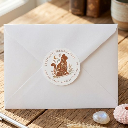 Boho Kat Adreslabels – Kat Moeder Cadeau Ronde Sticker