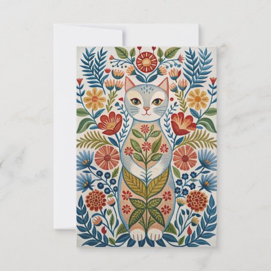 Boho kat en bloemen bedankkaart (Voorkant)