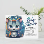 Boho Kat Maatwerk Jongen Baby Shower Kaart (Staand voorkant)