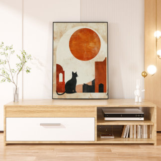 Boho Kat Silhouet | Abstract Zon Minimalistische D Canvas Afdruk