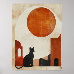 Boho Kat Silhouet Abstracte Zon Minimalistische Poster