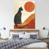 Boho Kat Silhouet | Zonsondergang Abstract Minimal Canvas Afdruk (Insitu (Slaapkamer))