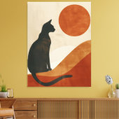 Boho Kat Silhouet | Zonsondergang Abstract Minimal Canvas Afdruk (Insitu (Woonkamer))