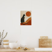 Boho Kat Silhouet | Zonsondergang Abstract Minimal Poster (Keuken)