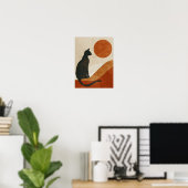 Boho Kat Silhouet | Zonsondergang Abstract Minimal Poster (Thuiskantoor)